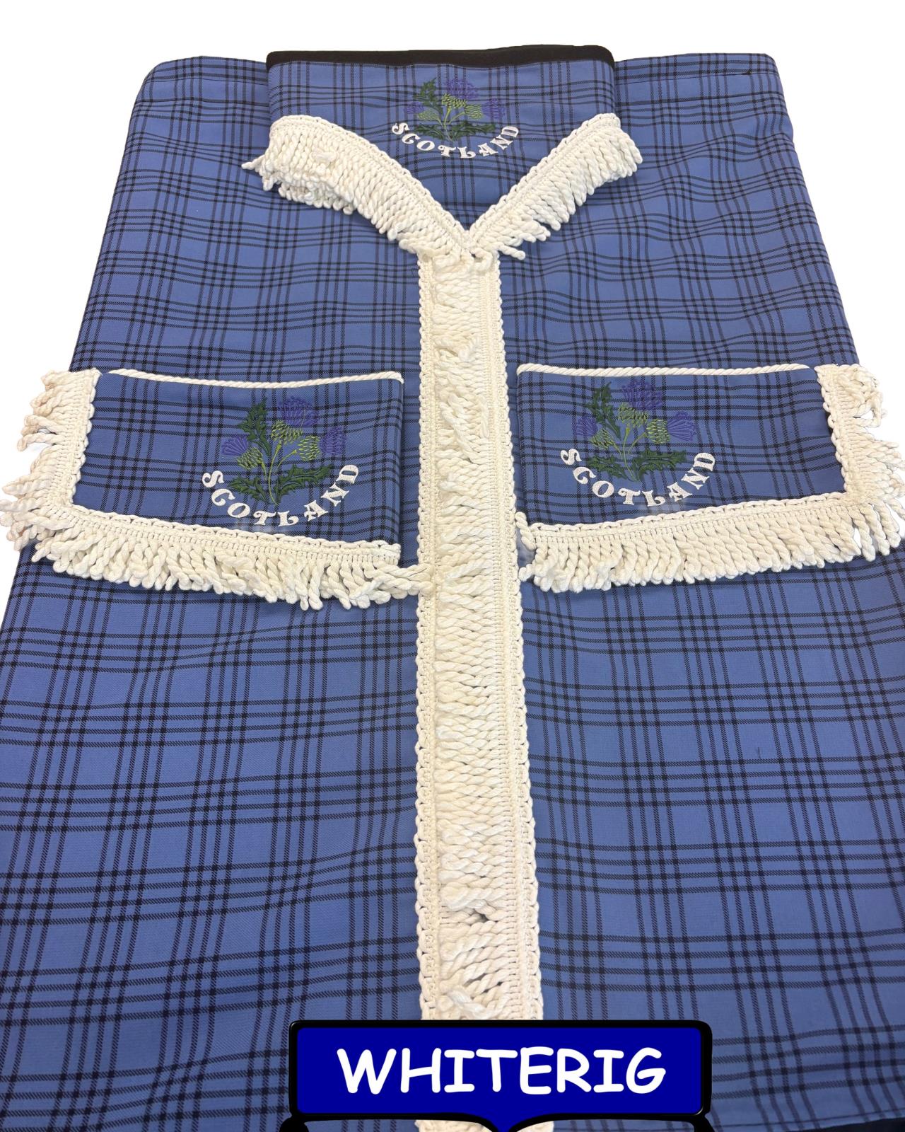 Ready to hang Blue tartan truck curtain set with pelmet and tiebacks Whiterig Truck Curtains